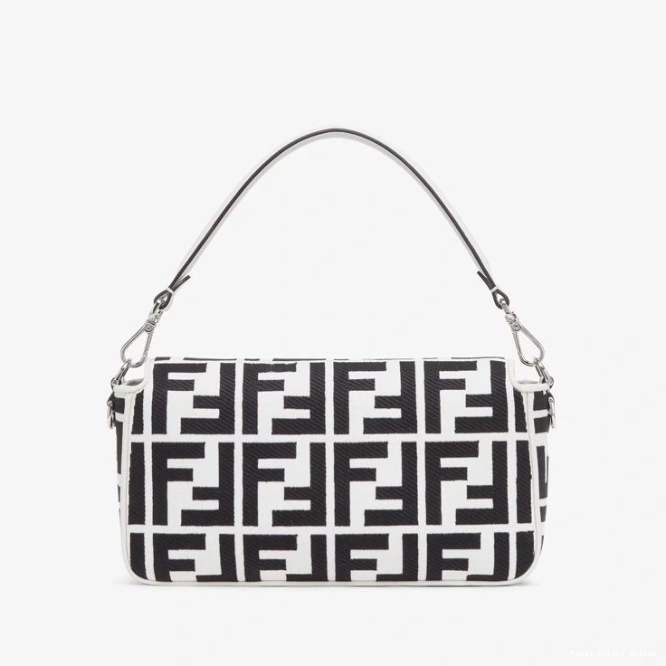 Cheap FF White In Black Baguette Medium Motif Bag Canvas Fendi 0715